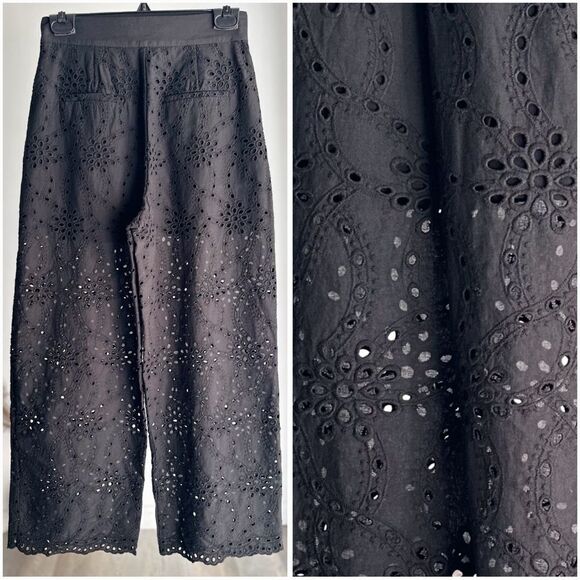 Zara Embroidered Openwork Cropped Boho Pants Black New - Picture 3 of 3
